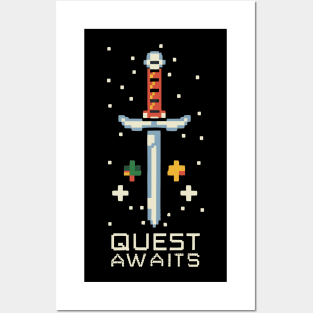 QUEST AWAITS retro 8bit pIxel sword Posters and Art